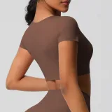 Women short sleeve yoga clothes with chest pads Pilates running sports Top