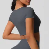 Women short sleeve yoga clothes with chest pads Pilates running sports Top