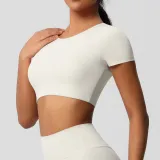 Women short sleeve yoga clothes with chest pads Pilates running sports Top
