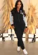 Women Casual Letter Printed Contrast Color Long Sleeve Zipper Top and Pants Two Piece Set