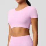 Women short sleeve yoga clothes with chest pads Pilates running sports Top