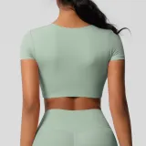 Women short sleeve yoga clothes with chest pads Pilates running sports Top