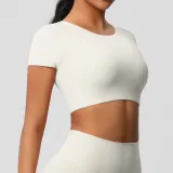 Women short sleeve yoga clothes with chest pads Pilates running sports Top
