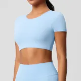 Women short sleeve yoga clothes with chest pads Pilates running sports Top