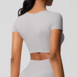 Women short sleeve yoga clothes with chest pads Pilates running sports Top