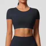 Women short sleeve yoga clothes with chest pads Pilates running sports Top