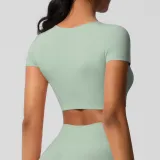 Women short sleeve yoga clothes with chest pads Pilates running sports Top