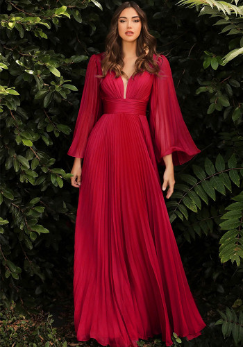 Women Sexy Deep V Long Sleeve Dress