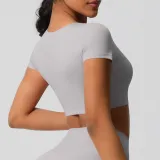 Women short sleeve yoga clothes with chest pads Pilates running sports Top