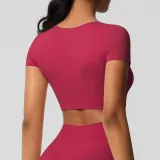 Women short sleeve yoga clothes with chest pads Pilates running sports Top