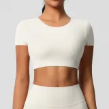 Women short sleeve yoga clothes with chest pads Pilates running sports Top