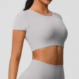 Women short sleeve yoga clothes with chest pads Pilates running sports Top