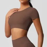 Women short sleeve yoga clothes with chest pads Pilates running sports Top