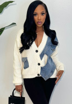 Women Casual Knitting Long Sleeve Patchwork Denim Jacket