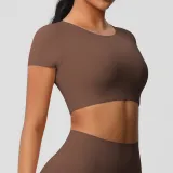 Women short sleeve yoga clothes with chest pads Pilates running sports Top
