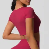 Women short sleeve yoga clothes with chest pads Pilates running sports Top