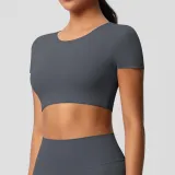 Women short sleeve yoga clothes with chest pads Pilates running sports Top
