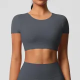 Women short sleeve yoga clothes with chest pads Pilates running sports Top