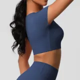 Women short sleeve yoga clothes with chest pads Pilates running sports Top