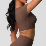 Women short sleeve yoga clothes with chest pads Pilates running sports Top