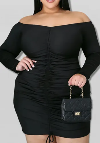 Autumn And Winter Plus Size Women's Sexy Off Shoulder Slim Bodycon Short Dress