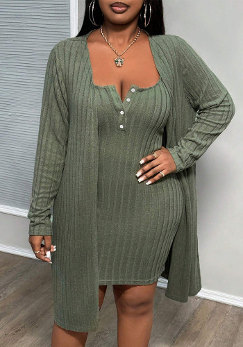 Autumn And Winter Plus Size Women's Elegant Fashion Strap Dress Coat Two-Piece Set