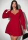 Autumn And Winter Plus Size Women's Luxury Elegant Burgundy High Waist V-Neck Short Dress