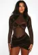 Women High Neck Velvet Mesh Patchwork Bodycon Dress