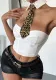 Women Halter Neck Wild Leopard Tie Sexy Crop Vest