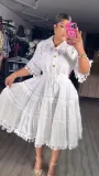 Women French Lace Hollow Crochet Flower Top Lace Patchwork Skirt Two Piece