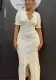 Women Hollow Wood Ear Lace Sleeve Button Dress