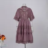Women French Lace Hollow Crochet Flower Top Lace Patchwork Skirt Two Piece