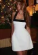 Women contrast color Halter Neck lace sexy dress