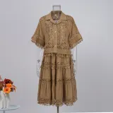 Women French Lace Hollow Crochet Flower Top Lace Patchwork Skirt Two Piece