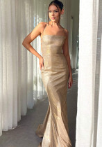 Spring Sexy strap Low Back Lace-Up Women long Dress