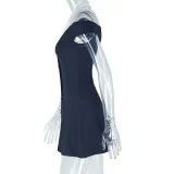 Fashionable women's clothing comfortable Casual black and white contrasting Halter Neck A-line short dress