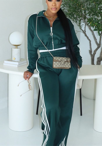 spring fashion loose Casual sports solid color long sleeve tops pants women two piece set