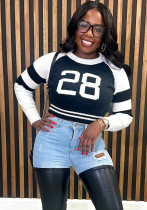spring and winter fashion trend contrasting Casual digital Round Neck tops long sleeve sweaters