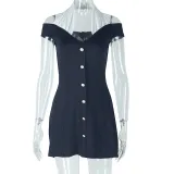 Fashionable women's clothing comfortable Casual black and white contrasting Halter Neck A-line short dress