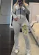 fashion high street printed zippered top high waist straight pants yoga clothes two-piece set