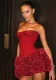Spring Summer sexy fishbone Strapless lace-up top flower short skirt two piece set