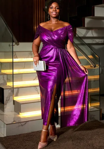 Women Off Shoulder V Neck Formal Party Pleated Small Sleeve Dresses