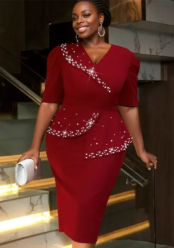 Women Beaded Ruffle Party Bodycon Dresses