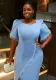 Plus Size Women Elegant Square Neck Pearl Slit Dress