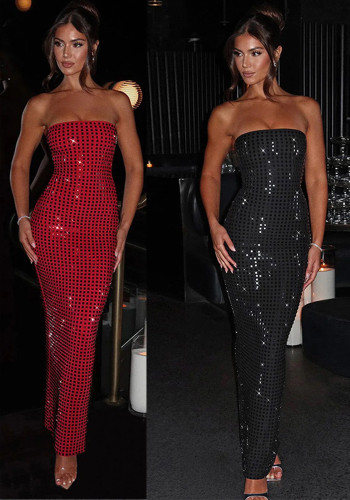 Women Sexy Backless Slit Strapless Dress