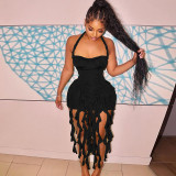 Women Sexy Halter Neck Sleeveless Backless Bodycon Irregular Dress