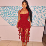 Women Sexy Halter Neck Sleeveless Backless Bodycon Irregular Dress
