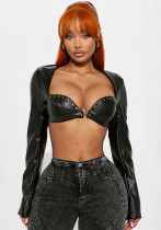 Sexy Street Fashion Crop Riveted Cup Leather Top