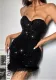 Women Nightclub Sequins Chain Strap Feather Patchwork Bodycon Dress