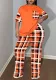 Women's Fashion Round Neck T-Shirt Pocket Printed Trousers Plus Size Two-Piece Set